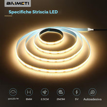Carica l'immagine nel visualizzatore di Gallery, BRIMETI Strisca LED COB USB 2M 5V Bianco Freddo 6000K Strisca LED Dimmerabile 320LEDs/M Flessibile Strisce con Telecoman