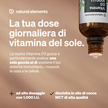 Carica l'immagine nel visualizzatore di Gallery, Vitamina D3 – 1000 I.U. per goccia – 50 ml (1750 gocce) – natural elements – In olio MCT di cocco – Integratore Vitamin 