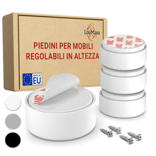 Carica l'immagine nel visualizzatore di Gallery, LouMaxx Piedini per Mobili Adesivi Regolabili in altezza Ø 55,5 mm – Piedini Mobili Bianchi Altezza Regolabile – Rialzi 