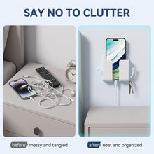 Carica l'immagine nel visualizzatore di Gallery, 4 Pezzi Supporto Cellulare da Parete Adesivo, Porta Telecomando da Muro Bianco con Foro di Ricarica, Organizer Universal