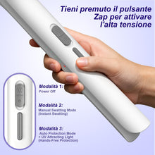 Carica l'immagine nel visualizzatore di Gallery, Toolviann Racchetta Zanzare Elettrica 4000V 1800mAh con USB C 2 in 1, Protezione Maglia a 3 Strati Adatto per Casa Giardino Campeggio Interni ed Esterni Bianco