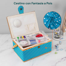 Carica l'immagine nel visualizzatore di Gallery, Wintem – Kit Cucito da Casa e da Viaggio, 76 Accessori, Vassoio con Scomparti Organizzati, Chiusura Magnetica, Set Cucito Completo con Cestino a Pois.