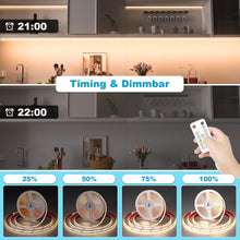 Carica l'immagine nel visualizzatore di Gallery, WOBSION Striscia LED Cucina COB 5 Metri Dimmerabile con RF Telecomando,Bianco Naturale Strisce Kit 4000K per Festa,la Casa,Bar,Camera e Armadio,24V GS Alimentatore Luminoso Luci da 320LEDs/M,CRI90+