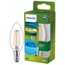 Carica l'immagine nel visualizzatore di Gallery, Philips Lampadina LED UltraEfficient Trasparente B35 a Candela con Filamento, E14 Piccolo Edison, Classe Energetica A, 8