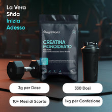 Carica l'immagine nel visualizzatore di Gallery, Creatina Monoidrata Polvere 1kg, 100% Pura e Vegana, 3000mg, 10+ Mesi
