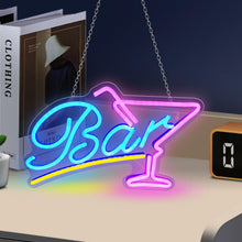 Carica l'immagine nel visualizzatore di Gallery, Targa da bar illuminata, targa al neon a LED, targa personalizzata, targa al neon cocktail, USB, rosa blu, targa al neon