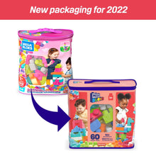 Carica l'immagine nel visualizzatore di Gallery, MEGA BLOKS Grande Borsa da Set da costruzione con 60 grandi mattoncini colorati e 1 custodia, set regalo giocattolo per bambini da 1 anno in su. DCH54