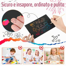 Carica l'immagine nel visualizzatore di Gallery, Fogli da grattare per bambini – 50 fogli arcobaleno da grattare con 5 stilo in legno, 4 modelli, kit disegno DIY, scratc