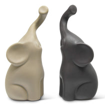 Carica l&#39;immagine nel visualizzatore di Gallery, Coppia armoniosa di elefanti in ceramica in beige e grigio - Scultura moderna, coppia di due singoli elefanti - Statuetta decorativa alta 16 cm - Elefante come perfetta idea regalo