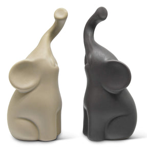 Coppia armoniosa di elefanti in ceramica in beige e grigio - Scultura moderna, coppia di due singoli elefanti - Statuetta decorativa alta 16 cm - Elefante come perfetta idea regalo