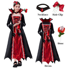 Carica l'immagine nel visualizzatore di Gallery, ZUCOS Costume da vampiro per Halloween, per bambina, stile gotico, elegante, medievale, per feste di carnevale, nero, taglia 7-9 anni