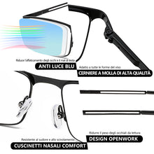 Carica l'immagine nel visualizzatore di Gallery, 2 Paia Occhiali da Lettura Uomo con Lenti Anti-Luce Blu, Montatura Metallica Ultraleggera, Cerniere a Molla