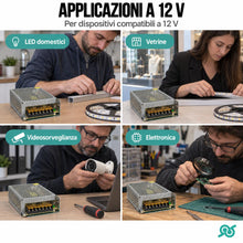 Carica l'immagine nel visualizzatore di Gallery, TEMPO DI SALDI Alimentatore 12V 10A Metallo circa 16x10x4 cm per LED e CCTV