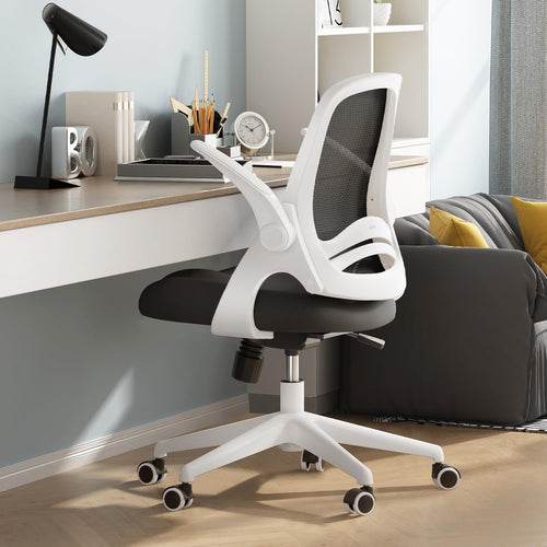 Hbada J1 Sedia da ufficio ergonomica, poltrona da ufficio con bracciolo pieghevole, seduta in tela, girevole a 360°, Bianco