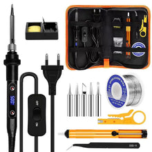 Carica l'immagine nel visualizzatore di Gallery, Saldatore a Stagno Kit 80W Professionale con LCD, Interruttore ON/OFF,Temperatura Regolabile 180-520°C, Kit Completo 13 