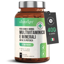 Carica l'immagine nel visualizzatore di Gallery, Multivitaminico Completo VitaBright Uomo e Donna | 400 Compresse (400 Giorni) | 27 Vitamine e Minerali | 100% NRV Tutte 
