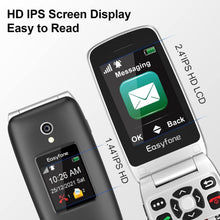 Carica l&#39;immagine nel visualizzatore di Gallery, Easyfone Prime-A1 Pro 4G GSM Telefono Cellulare a conchiglia per Anziani, Telefono Cellulare con Tasti Grandi, Funzione SOS, Dual HD IPS Display, Base di ricarica, 1500mAh Batteria (Nero)