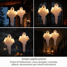 Carica l'immagine nel visualizzatore di Gallery, 2 fantasmi decorativi per Halloween, spaventosi, decorazione di Halloween da appendere con LED per esterni, giardino, te