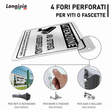 Carica l'immagine nel visualizzatore di Gallery, 2 PEZZI Cartello Area Videosorvegliata in Alluminio Spazzolato 22cm x 15cm Spessore 1mm con Adesivo e 4 Fori| Elegante p