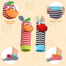 Carica l'immagine nel visualizzatore di Gallery, Vicloon Baby Rattle, 4 Pack Neonato Sonagli Calzini da Polso a Sonaglio per Bambini, Sonagli sensoriali, Giocattoli Soff
