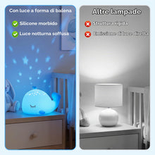 Carica l'immagine nel visualizzatore di Gallery, Luce Notturna Balena, Lampada Bambini in Silicone Morbido, Dimmerabile, RGB 7 Colori, Touch Ricaricabile, Timer 30 Min, 