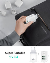 Carica l'immagine nel visualizzatore di Gallery, Caricatore USB C Rapido 40W 4Porto Presa USB Caricatore Multipla PD &amp; QC3.0 Carica Cellulare, Spina Alimentatore Caricabatterie per Samsung S22 S23 S24 iPhone 15 16 14, Spinotto Muro Adattatore