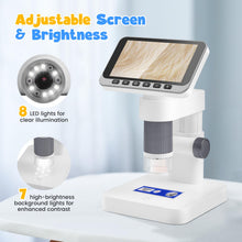 Carica l'immagine nel visualizzatore di Gallery, Microscopio digitale 4,5" IPS, 5-1000X Microscopio Elettronico Portatile USB con 8 luci LED Regolabili Scheda di memoria da 32 GB per bambini adulti