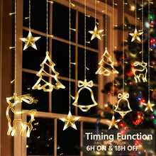Carica l'immagine nel visualizzatore di Gallery, Lypumso Tenda Luminosa Natale, 3.5M Luci di Natale 8 Modalità, 120LEDs Catena Luminosa Natalizie Batteria/USB IP44 con Funzione di Timer, per Decorazioni Esterno/Interno, Finestra, Giardino, Balcone