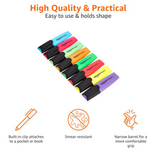 Carica l'immagine nel visualizzatore di Gallery, Amazon Basics - Set di 8 Evidenziatori, Anti-Sbavature, Punta a Scalpello Robusta, Larghezza del Tratto 2-5 mm, Penne Ad