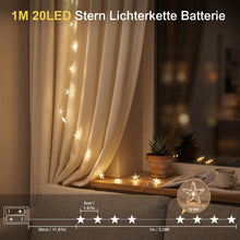 Carica l'immagine nel visualizzatore di Gallery, Liyade Catena Luminosa Stelle 1 m 20 LED, Timer 6H/18H, Batterie
