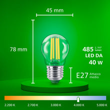 Carica l'immagine nel visualizzatore di Gallery, PHILIPS Classic ultra-efficient LED bulb with energy efficiency class A, E27 base, replaces 40W, clear, cool white light