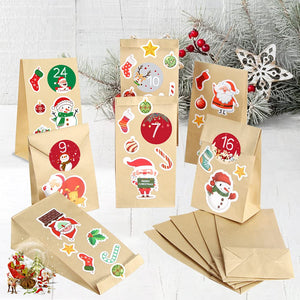 Calendario dell'Avvento, 25 Sacchetti di Carta Kraft con Adesivi Numerici, Calendario dell'Avvento Fai da Te, Avvento Calendario Avvento da Riempire, Calendario di Natale per Bambino