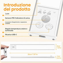 Carica l'immagine nel visualizzatore di Gallery, flintronic 2 Pezzi Luce LED Sottopensile Cucina, 20CM Luce con Sensore di Movimento, 3 Temperature Colore 4 Luminosità, 