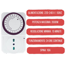 Carica l'immagine nel visualizzatore di Gallery, SQUADO - Presa Elettrica Temporizzata Timer 24 Ore Programmabile Presa di Corrente con Temporizzatore Regolabile Meccani