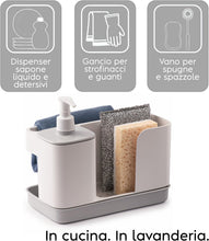 Carica l'immagine nel visualizzatore di Gallery, Snips Riordinello 3 in 1, Organizer Lavello Cucina con Dispenser Detersivo Piatti 400 ml, Porta Spugna e Porta Strofinacci, Set Salvaspazio 21x12x18 cm, Made in Italy