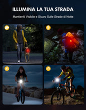 Carica l'immagine nel visualizzatore di Gallery, Babacom Luci Bicicletta LED Anteriore e Posteriore, [8+7 Modalità] Kit Luci Bici Ricaricabili USB, Super Luminose Luce Bici Impermeabile IP65, Biciclette Accessori per Bambini da Ciclismo, Bici Strada