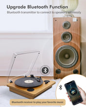 Carica l'immagine nel visualizzatore di Gallery, VIFLYKOO Bluetooth Vintage Vinyl Turntable 3 Speeds 33/45/78 RPM with 2 Integrated Speakers and Digital Encoder, Belt Transmission, RCA/AUX/Headphone/LP -Natural Wood