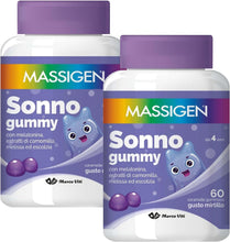 Carica l'immagine nel visualizzatore di Gallery, Massigen - Sonno Gummy, Integratore Alimentare con Melatonina e Estratti Naturali, Due Confezioni 60 Caramelle da 3,3 g, Vitamine Gommose, Gusto Mirtillo, Per Rilassamento e Sonno