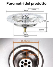 Carica l'immagine nel visualizzatore di Gallery, Tappo lavandino cucina e filtro lavandino combinato, 3 in 1 tappo lavello cucina in acciaio inox e filtro lavandino cuci