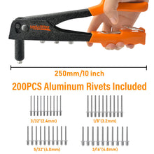 Carica l'immagine nel visualizzatore di Gallery, Rivettatrice Manuale con 200 Pezzi Rivetti, Professionale Pistola rivettatrice robusta, 4 Misure 2,4MM-3,2 MM-4,0MM-4,8M