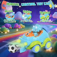 Carica l'immagine nel visualizzatore di Gallery, PATEMZON Macchina Telecomandata per Bambini, 2 Pezzi Dinosauro Auto Telecomandata Giochi, Monster Truck Unicorno Giocattolo con Luci e Musica, Calcio, Regalo Bambino 2 3 4 5 6 Anni Maschio