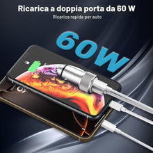 Carica l'immagine nel visualizzatore di Gallery, Caricatore Auto USB C 60W con 1M Cavo Type C Ricarica Rapida per iPhone 18 17 16 15 Pro Max/Plus,Samsung Galaxy S25 S25 