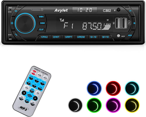 Autoradio Bluetooth RDS Stereo Avylet ieGeek, Luce dei Tasti a 7 Colori, 60WX4...
