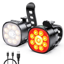 Carica l'immagine nel visualizzatore di Gallery, Babacom Luci Bicicletta LED Anteriore e Posteriore, [8+7 Modalità] Kit Luci Bici Ricaricabili USB, Super Luminose Luce Bici Impermeabile IP65, Biciclette Accessori per Bambini da Ciclismo, Bici Strada