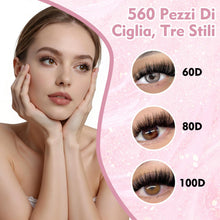 Carica l'immagine nel visualizzatore di Gallery, VEGCOO 560 Pezzi Ciglia Finte Extension Ciglia, 60/80/100D Curl Ciglia Finte Ciuffetti, 8-16mm Kit di Extension per Cigl