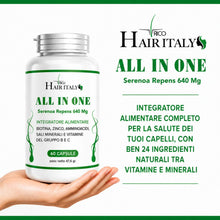 Carica l'immagine nel visualizzatore di Gallery, ALL IN ONE, Integratore capelli uomo - Vitamine capelli con Serenoa Repens 640 mg e Biotina alta titolazione - Zinco, Se