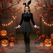 Carica l'immagine nel visualizzatore di Gallery, Set costume da coniglietto da donna, con orecchie da coniglio, fascia per capelli, collare, papillon, polsini e coda da 
