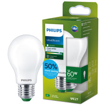 Carica l'immagine nel visualizzatore di Gallery, PHILIPS Ultra Efficient - Ultra energy saving lights, E27 LED light source, 60W, A60, cool white, pack of 1, frosted
