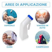 Carica l'immagine nel visualizzatore di Gallery, ARNOMED Bottiglia per urina per donne e uomini 1000ml, orinatoio con coperchio e attacco aggiuntivo, bottiglia per urina