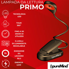 Carica l'immagine nel visualizzatore di Gallery, Puremind Lampada Lettura Luce Rossa con Pinza USB Ricaricabile - Senza Luce Blu + Flicker Free - Collo Flessibile 360º +